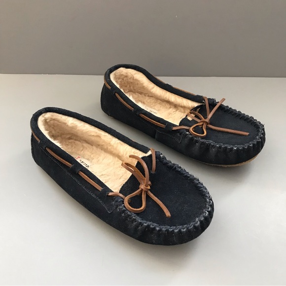 Urban Outfitters Minnetonka Cally Faux Suede Slip On Sherpa Moccasin Blue 11 - Picture 8 of 10